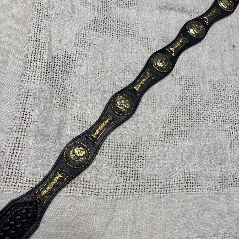 NOCONA 36 K643 Concho Belt Silver Gold Leather Belt VTG No Buckle - Picture 10 of 11